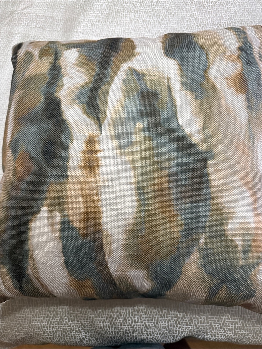 Abstract Watercolor Accent Pillow in Taupe, Green, Cream